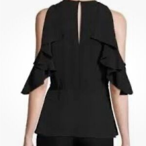 Theory Desiraya B Ruffled Cold Shoulder Top Black - size small